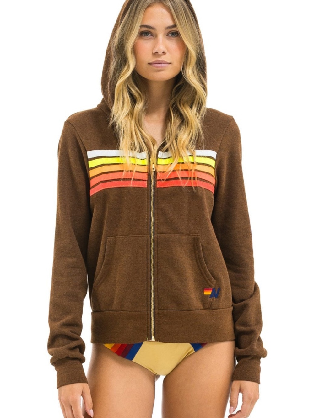 5 STRIPE HOODIE - CHOCOLATE // WHITE NEON - Picture 2 of 3